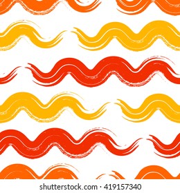 Vector seamless pattern with hand drawn waves.  Abstract waves in joyful color. Vector endless texture on isolated white background.