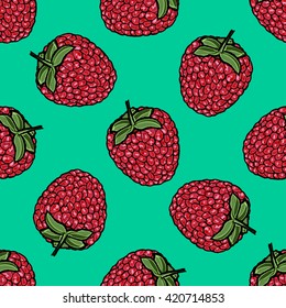 Vector seamless pattern with hand drawn raspberry