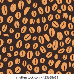 Vector seamless pattern with hand drawn coffee beans. Beautiful design elements, perfect for coffee shops and cafes.
