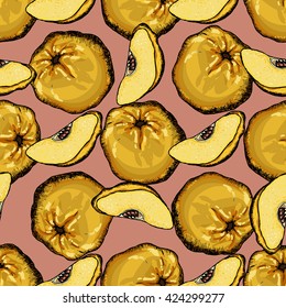 Vector seamless pattern with hand drawn quince
