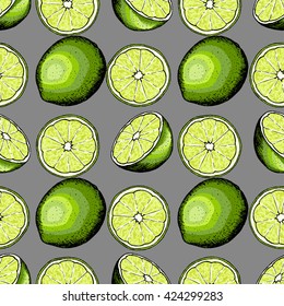 Vector Seamless Pattern With Hand Drawn Lime