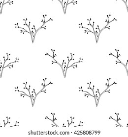 Vector seamless pattern with hand drawn herbs. Botanical background in black and white.