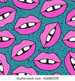 Vector seamless pattern with hand drawn pink lips.