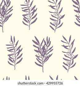 Vector seamless pattern with hand drawn olive branches. Beautiful design elements, perfect for prints and pattern