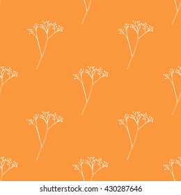 Vector seamless pattern with hand drawn floral elements. Botanical background in orange color. Textile design