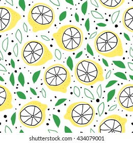 Vector seamless pattern with hand drawn citrus fruits. Good for fashion fabric print design.