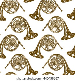 Vector seamless pattern with hand drawn french horns. Beautiful design elements, perfect for prints and patterns.