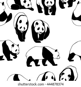 Vector seamless pattern with hand drawn pandas. Cute characters, beautiful design elements, perfect for prints and patterns.