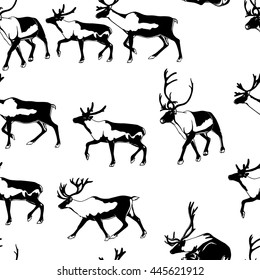 Vector seamless pattern with hand drawn reindeers. Beautiful design elements, perfect for prints and patterns.