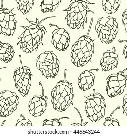 Vector seamless pattern with hand drawn hop cones. Beautiful design elements, perfect for prints and pattern.
