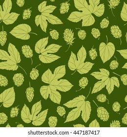 Vector seamless pattern with hand drawn hop cones and leaves. Beautiful design elements, perfect for prints and pattern.