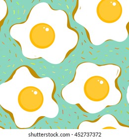 Vector seamless pattern with hand drawn calligraphic doodle eggs for breakfast.