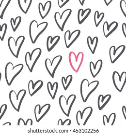 Vector seamless pattern with hand drawn hearts