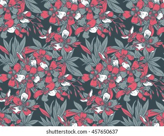 Vector seamless pattern with hand drawn rhododendron flowers. Colorful endless background.