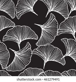Vector seamless pattern. Hand drawn leaf of Ginkgo Biloba. 