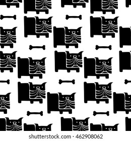 Vector seamless pattern with hand drawn pug dogs, puppies
