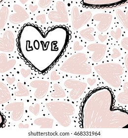 Vector seamless pattern with hand drawn hearts.