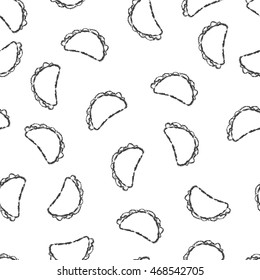 Vector seamless pattern hand drawn brush line black taco on white background