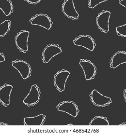 Vector seamless pattern hand drawn brush line chalk white taco on black background