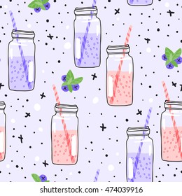 Vector seamless pattern with hand drawn smoothie in jar