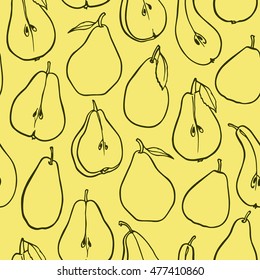 Vector seamless pattern with hand drawn pears. Vegetarian, healthy food illustration. Beautiful design elements.