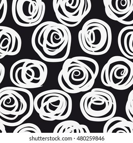 Vector seamless pattern with hand drawn nervous drawing. Sloppy background with doodles. Modern graphic design. Trendy hipster repeating print.