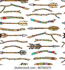 Vector seamless pattern with hand drawn tribal elements. Beautiful ethnic design elements, perfect for prints and patterns
