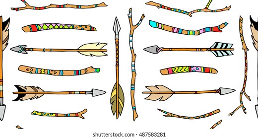 Vector seamless pattern with hand drawn tribal elements. Beautiful ethnic design elements, perfect for prints and patterns