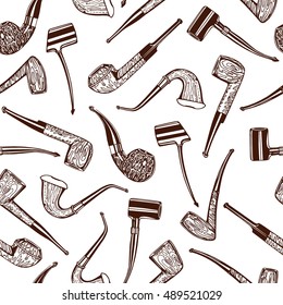 Vector seamless pattern with hand drawn smoking pipes. Beautiful ink drawing.