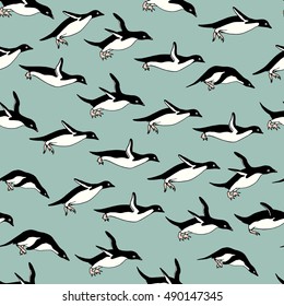 Vector seamless pattern with hand drawn penguins. Cute characters, beautiful design elements, perfect for prints and patterns.