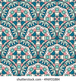 Vector seamless pattern with hand drawn mandala. Surface pattern design. Fabric print. Ethnic, tribal, indian, islam,arabic motifs. Abstract background