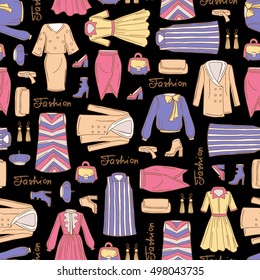 Vector Seamless Pattern Hand Drawn Colored Stock Vector Royalty Free Shutterstock