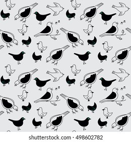 Vector seamless pattern with hand drawn eating pigeons. Beautiful ink drawing, perfect for prints and patterns