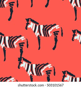 Vector seamless pattern. Hand drawn zebra. African animals.