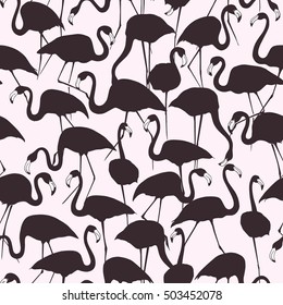 Vector seamless pattern with hand drawn graceful flamingos.  Beautiful floral design elements, perfect for prints and patterns.