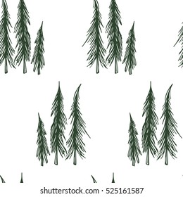 Vector seamless pattern with hand drawn spruce trees. Beautiful floral design elements, perfect for Christmas prints and patterns