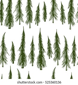 Vector seamless pattern with hand drawn spruce trees. Beautiful floral design elements, perfect for Christmas prints and patterns