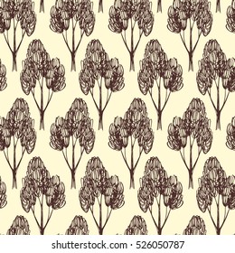 Vector seamless pattern with hand drawn trees. Beautiful floral design elements, perfect for prints and patterns