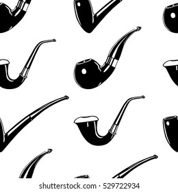 Vector seamless pattern with hand drawn smoking pipes. Beautiful ink drawing, perfect for prints and patterns