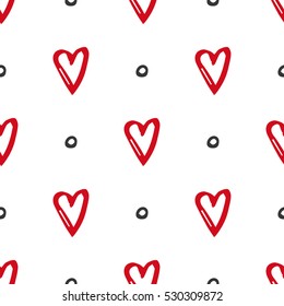 Vector seamless pattern with hand drawn hearts. St.Valentine`s day background.