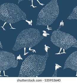 Vector seamless pattern with hand drawn guinea fowl. Beautiful design elements, perfect for prints and patterns.