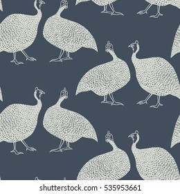 Vector seamless pattern with hand drawn guinea fowl. Beautiful design elements, perfect for prints and patterns.