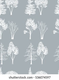 Vector seamless pattern with hand drawn trees. Beautiful floral design elements, perfect for prints and patterns