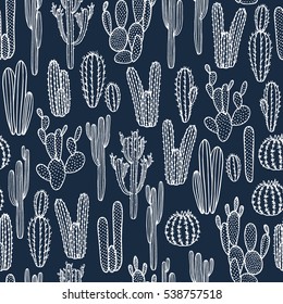 Vector seamless pattern with hand drawn cactus. Beautiful floral design elements, perfect for prints and patterns