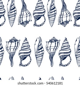Vector seamless pattern with hand drawn seashells. Beautiful marine design elements, perfect for prints and patterns.