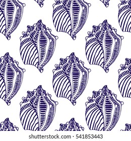 Vector seamless pattern with hand drawn seashells. Beautiful marine design elements, perfect for prints and patterns.