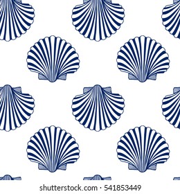 Vector seamless pattern with hand drawn scallop shells. Beautiful marine design elements, perfect for prints and patterns.