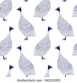 Vector seamless pattern with hand drawn guinea fowl. Beautiful design elements, perfect for prints and patterns.