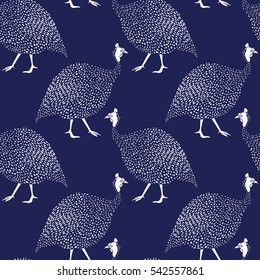 Vector seamless pattern with hand drawn guinea fowl. Beautiful design elements, perfect for prints and patterns.