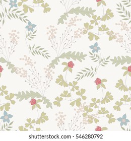 Vector seamless pattern from hand drawn herbs of lady's purse, clover. For fabric, cloth design, wallpaper, print, textile, covers. Recommended for use in clothing and interiors. Shabby chic.
